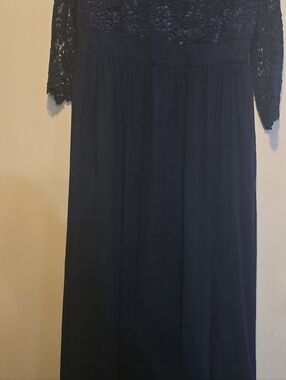 Elegant Navy Lace Bodice Long Gown